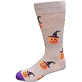 Hot Sox Men's Witch Pumpkin Crew Sock 1 Pair, Grey Heather, Men's 10-13