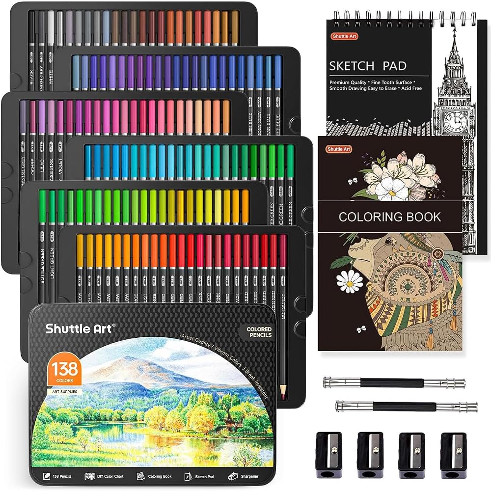 Shuttle Art 138 Colour Pencils Set with Sketch Pad Book Extenders Case 4
