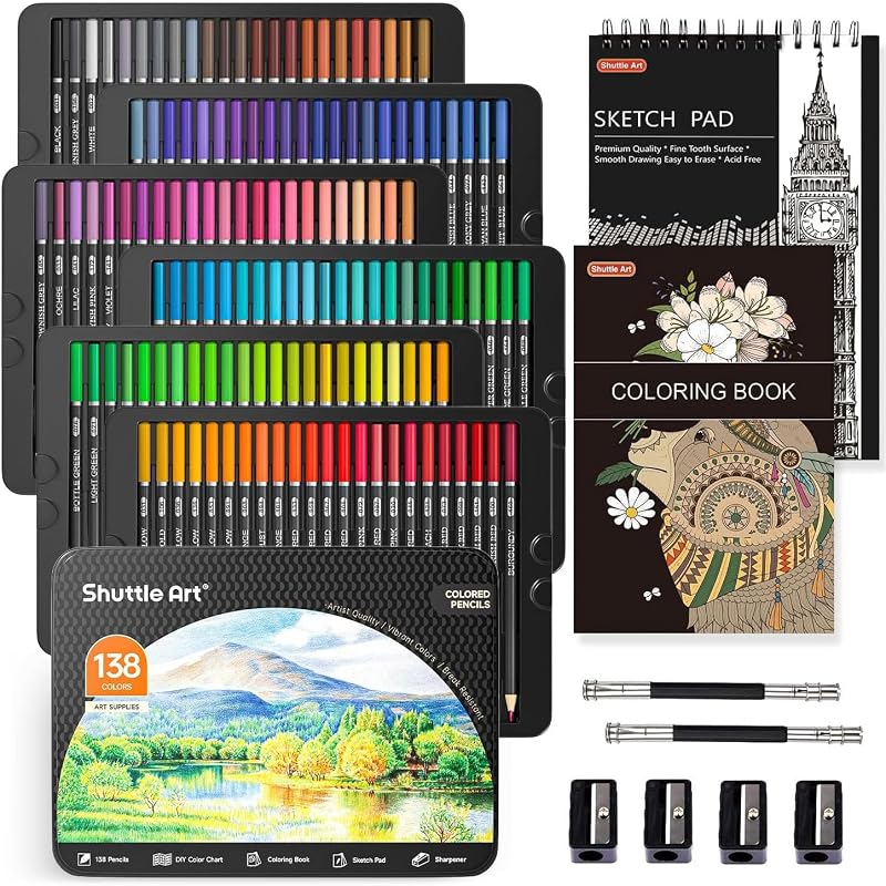 Shuttle Art 138 Colour Pencils Set with Sketch Pad Book Extenders Case 4