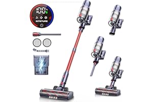 INTETURE Cordless Vacuum Cleaner, 600W 50Kpa 65Mins Vacuum Cleaners for Home, Self-Standing Stick Vacuum with Touch Screen & 