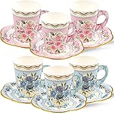 WorldBazaar Paper Tea Cups For Tea Party Set Of 24 Floral Cups Disposable 9oz Tea Party Decorations Flower Birthday Garden Baby Shower Supplies bulk