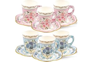 WorldBazaar Paper Tea Cups For Tea Party Set Of 24 Floral Cups Disposable 9oz Tea Party Decorations Flower Birthday Garden Baby Shower Supplies bulk