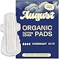 August Overnight Pads for Women, 16-Pack Ultra Thin Pads with Wings, Hypoallergenic Sanitary Napkins with Organic Cotton Topsheet, Compostable Wrappers, Toxin Free, Fragrance Free