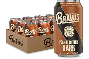 Bravus Non-Alcoholic Brew Peanut Butter Dark Stout - 12 Pack x 12 Fl Oz Cans - Low-Calorie, GABF Silver Medal Winner