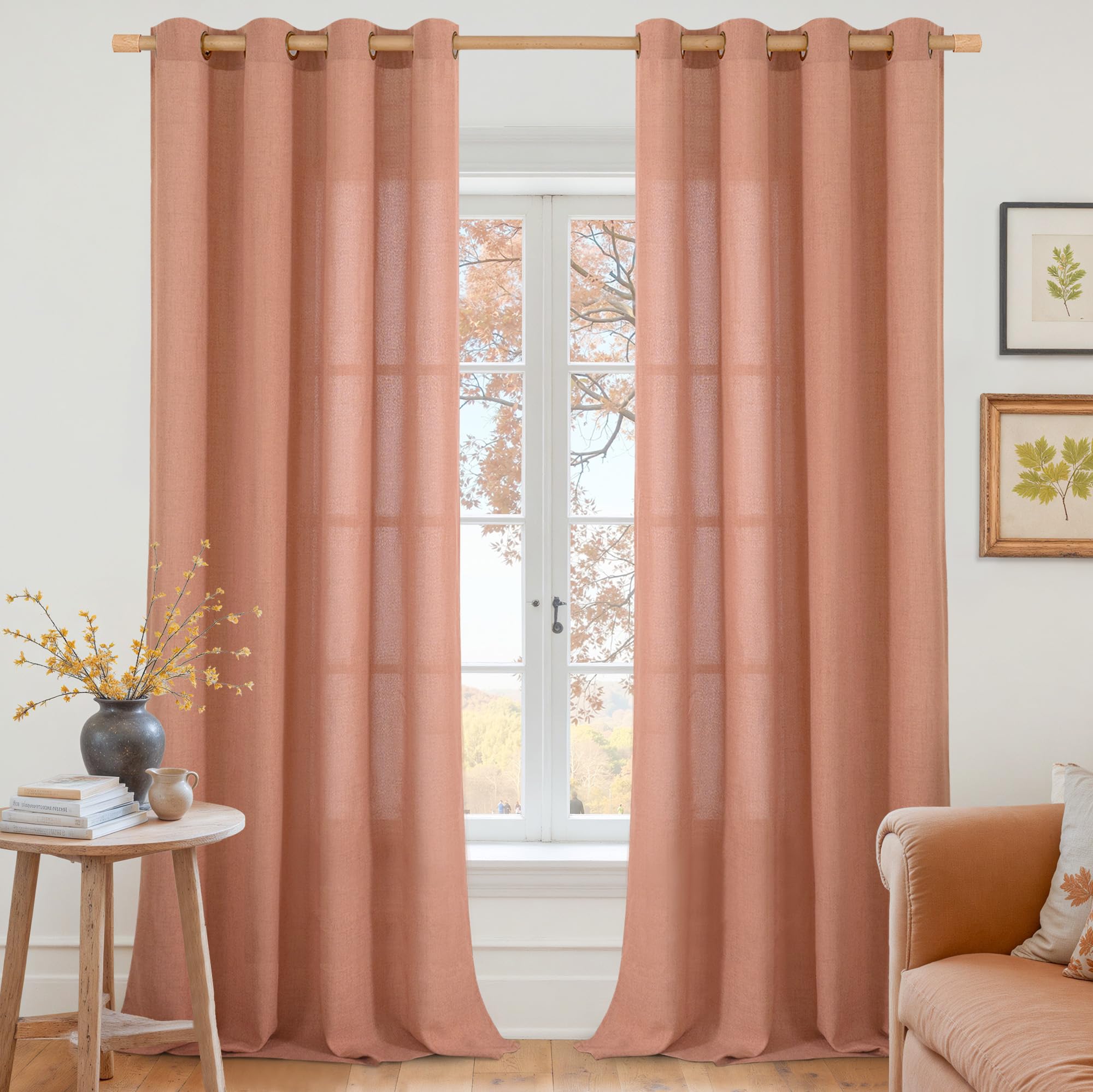 YoungsTex Terracotta Linen Curtains 102 Inch Length for Living Room, Burnt Orange Semi Sheer Drapes Bronze Grommet Extra Long Light Filtering Privacy for Bedroom, 52 x 102 Inch, 2 Panels Image