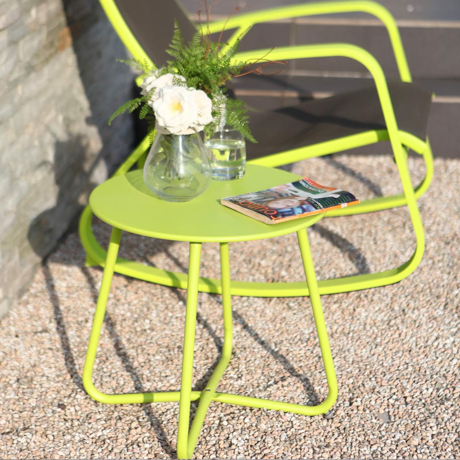 Grand patio Premium Indoor/Outdoor Round Metal Weather-Resistant Side/Accent Table for Patio, Yard, Balcony, Garden (Lime Green): Kitchen & Dining