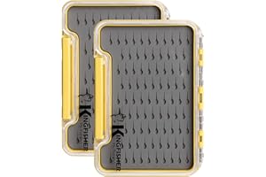 Kingfisher Fly Fishing Slim Waterproof Fly Box Teardrop Silicone Insert, 2 Pack, Medium