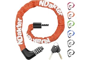 NDakter Upgrade Bike Chain Lock with 4 Digit Combination and 2 Keys, 3.2/4.28 Ft Heavy Duty Anti-Theft Bicycle Lock, 2 Ways to Unlock High Security Scooter Locks for Ebike, Escooter, Door