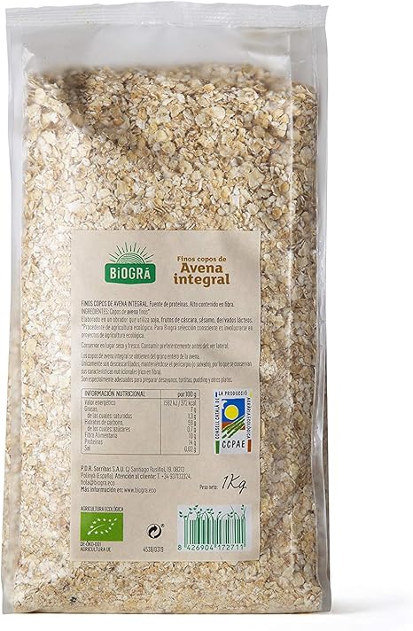 Biográ - Copos de avena integral finos - 1000 gramos - Pack de 4 ...