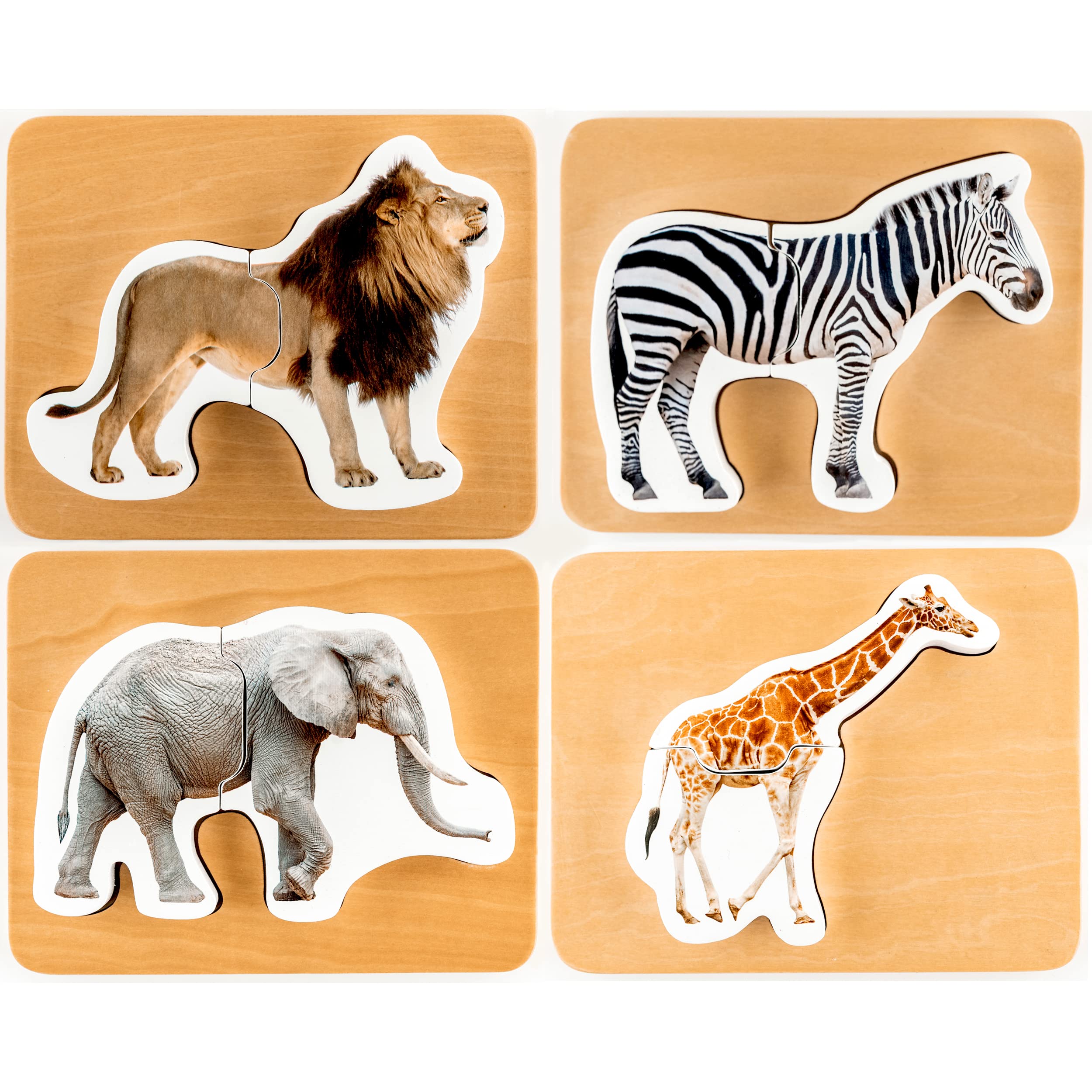 Photo 1 of Wooden Montessori Animal Puzzles for Toddlers 2+ Years - Realistic Chunky Safari Animal Shape Puzzle - Educational Learning Toy