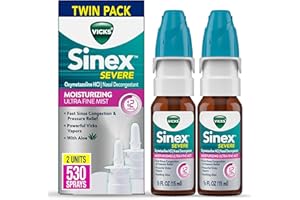 Vicks Sinex Severe Nasal Spray, Moisturizing Ultra Fine Mist with Aloe, Decongestant Medicine, Relief from Stuffy Nose Due to Cold or Allergy, Nasal Congestion & Sinus Pressure Relief, 265 Sprays x 2