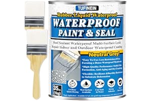 Rubber Liquid Waterproof Sealant, TUFINEIN Neutral Gray Quick Drying Waterproof Paint Indoor & Outdoor Multi-Surface Leak Repair Basement, Pool, Roof Leak Sealant (Neutral Gray, 35 oz)