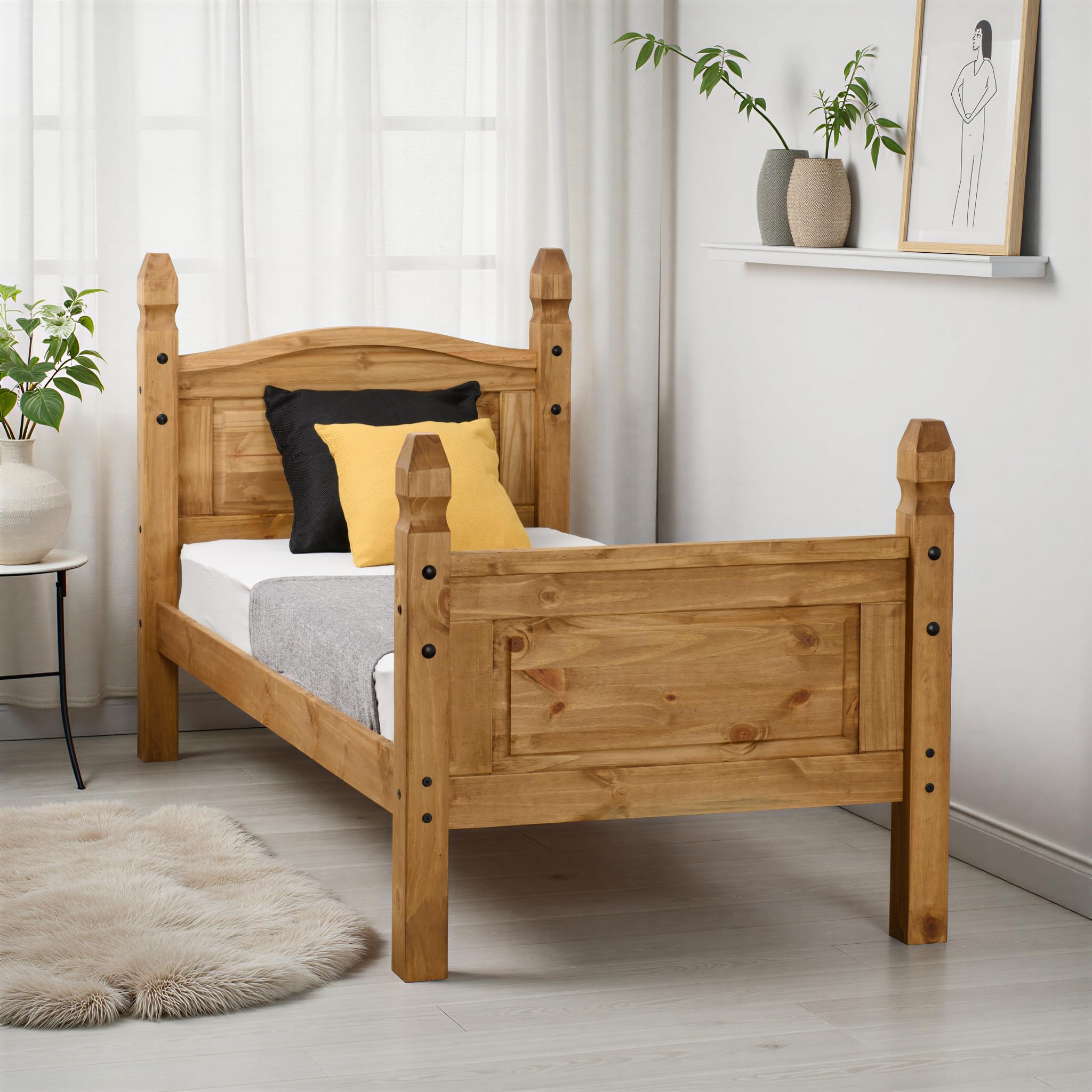 Seconique Corona 3' Single High End Bed in Distressed Waxed Pine