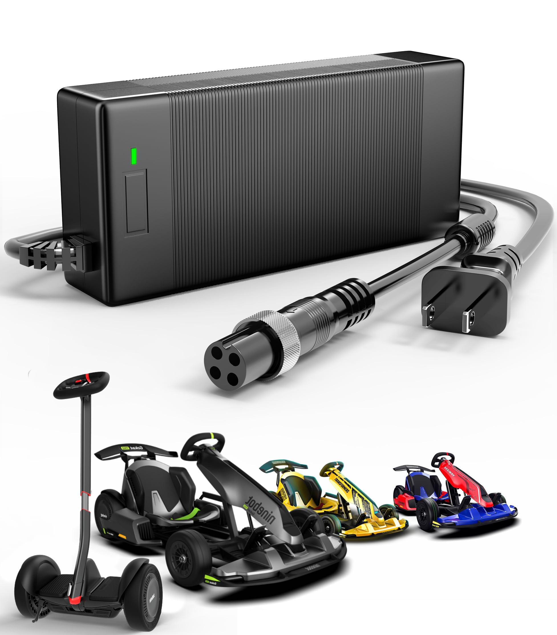 Photo 1 of 63V 2A Charger for Ninebot S/S-MAX/Mini PRO/Mini lite, 4 Prong 126W Power Supply Compatible with Ninebot by Segway Go Kart Kit,Gokart PRO 4 Pin Notched Connector Lithium Battery Charger Power Adapter
