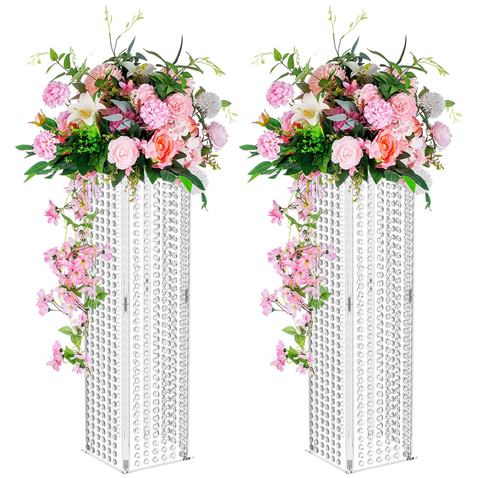 Nuptio Centerpieces for Wedding Table Vases - 2 Pcs 80cm Tall Flower Vase Crystal Flowers Stand for Party Tables Decorations - Elegant Bulk Weddings Decoration Table Geometric Centerpiece Stands