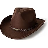 EOGIMI Men & Women's Classic Wide Brim Western Felt Cowboy Cowgirl Hat with Belt Buckle