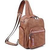 FADEON Large Sling Bag for Women, Designer Leather Crossbody Purse Convertible Sling Backpack, Anti Theft Daypack for Travel