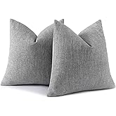 decorUhome Spring Chenille Decorative Euro Sham Throw Pillow Covers 24x24 Set of 2, Farmhouse Textured Square Neutral Solid Accent Pillow Covers for Couch Sofa Bed Living Room Home Decor, Grey