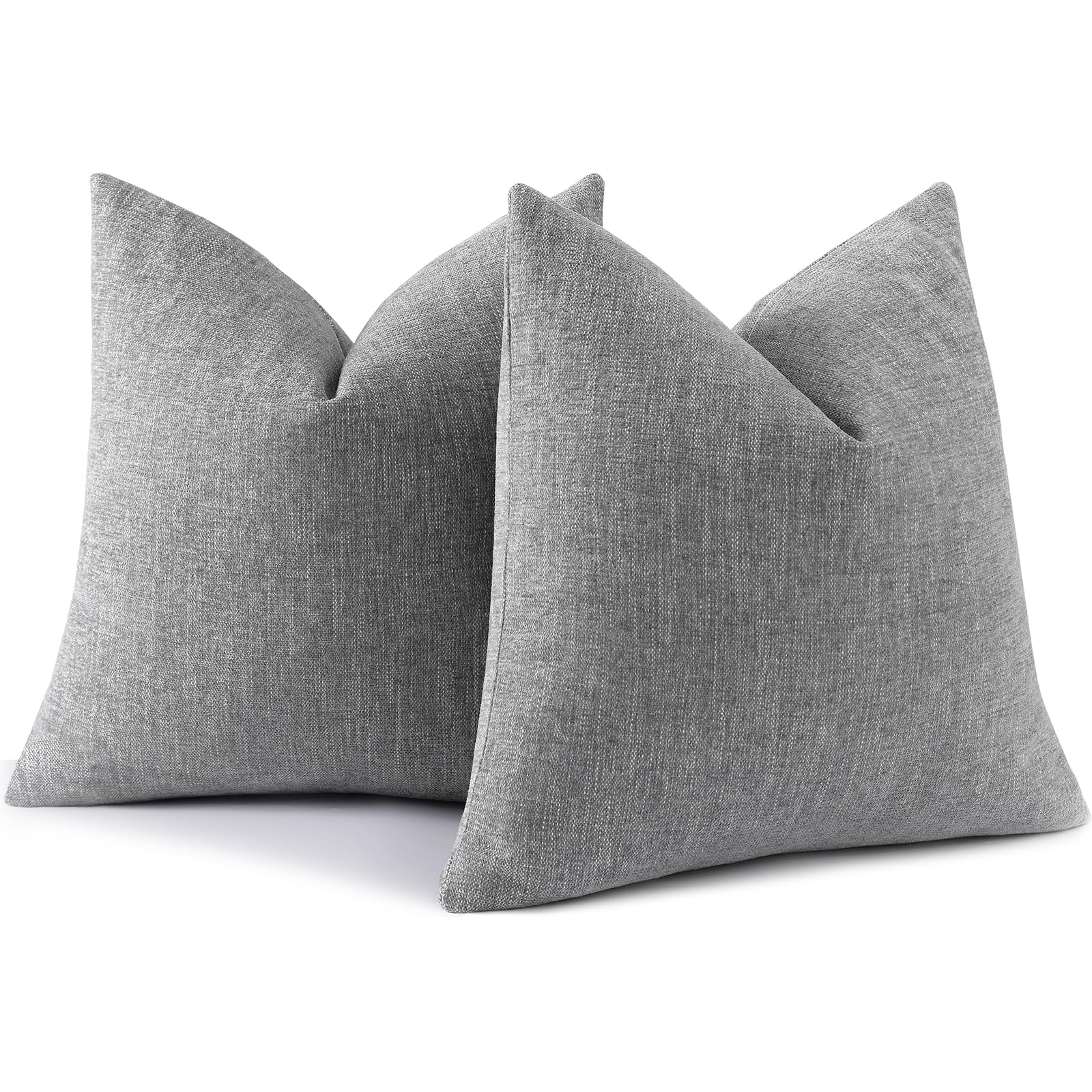Photo 1 of decorUhome Fall Chenille Decorative Throw Pillow Covers 18x18 Set of 2, Farmhouse Textured Square Neutral Solid Accent Pillow Covers for Couch Sofa Bed Living Room Home Decor, Grey