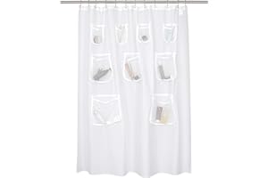 N&Y HOME Water Repellent Fabric Shower Curtain or Liner with 9 Mesh Pockets - White, 71x72 Inches