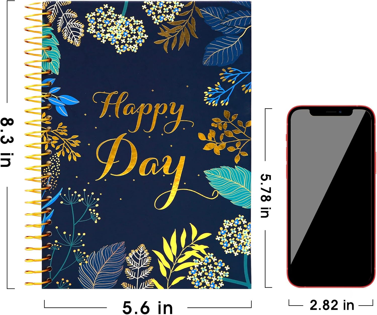 Floral Journal Spiral Notebook, Notes Journal Womens Notebook, College Ruled Pages, Perfect for School, Office & Home, Bold Golden Wire Binding, 180°Lay-Flat, 150 Sheets, 5.6" x 8.3"，Dark Blue : Office Products