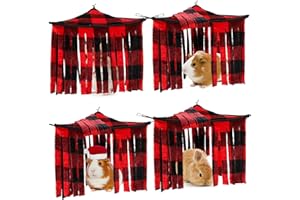 Huwena 4 Pcs Guinea Pig Hideout Christmas Plaid Fleece Hideaway Toys Cage Accessories Small Animals Corner Triangular Hammock Hamster Ferret Playing Sleeping Bed for Hedgehog Bunny Chinchillas