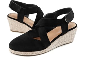 HARENCE Espadrilles Wedge Sandals for Women: Comfortable Closed Toe Ankle Strap Summer Dressy Platform Heels Shoes