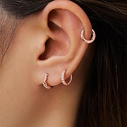 Inerney Rose Gold Huggie Hoop Earrings Set for