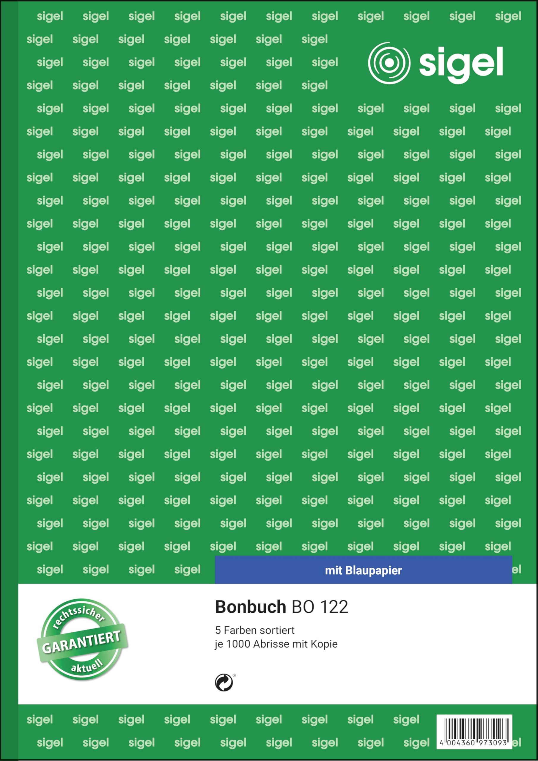 Sigel BO122 Voucher Book 5x 1000 Tickets 5 Colours Assorted with Blue Paper A4 2 x 50 Sheets