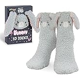 POPCRAZE - Cute Fuzzy Socks Women Bunny 3D Animal Character - Fluffy Cozy Sleep Slipper Socks Winter Warm Gift Size 5-9