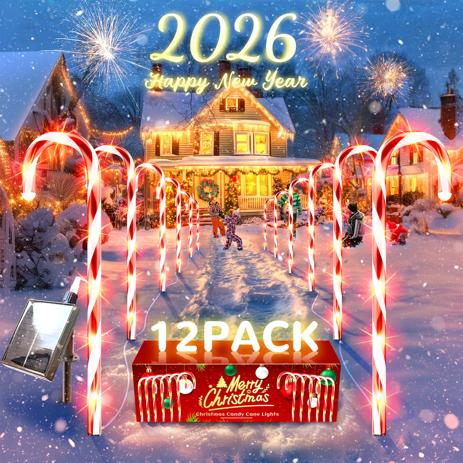 Photo 1 of *Damaged item/doesnt light* Anordsem Solar Christmas Decorations Outdoor: 12 Pack Candy Cane Pathway Stake Lights - 21" Waterproof LED 8 Lighting Models Yard Garden DIY Decor - 2026 Xmas Gifts for Homeowners