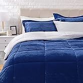 Amazon Basics 3-Piece Micromink Sherpa Down Alternative Comforter Bedding Set, Ultra-Soft, Warm All Season, King, Navy Blue