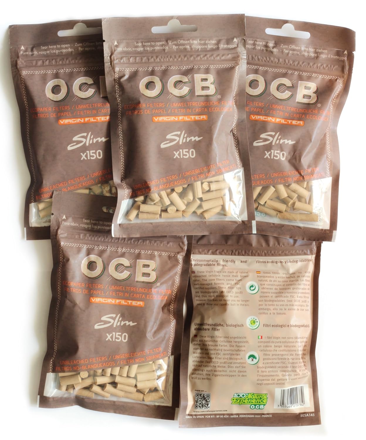 OCB VIRGIN Slim 6mm ECOPAPER Cigarette Filter tips 5 x 150 total 750