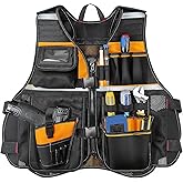 Tool Vest, Electrician Tool Vest for Men, 17 Compartments, Reflective Workwear with Drill Holster, Adjustable Waist & Upgraded Comfortable Neck Opening