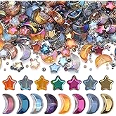 KINGSHINE 620pcs Mixed Star Moon Glass Beads for Jewelry Making, Shaped Star Moon Spacer Beads with Glass Seed Beads for DIY Supplies Bracelets Necklaces Earrings