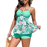 ZAFUL Tankini Swimsuits for Women Tummy Control Two Piece Modest Bathing Suits Floral Skirt Top with Boyshorts