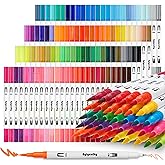Eglyenlky Markers for Coloring Book Adults Relaxation, Dual Tip Brush Pens with 100 Watercolor Fine Tip Markers and Brush Pens for Kids Coloring
