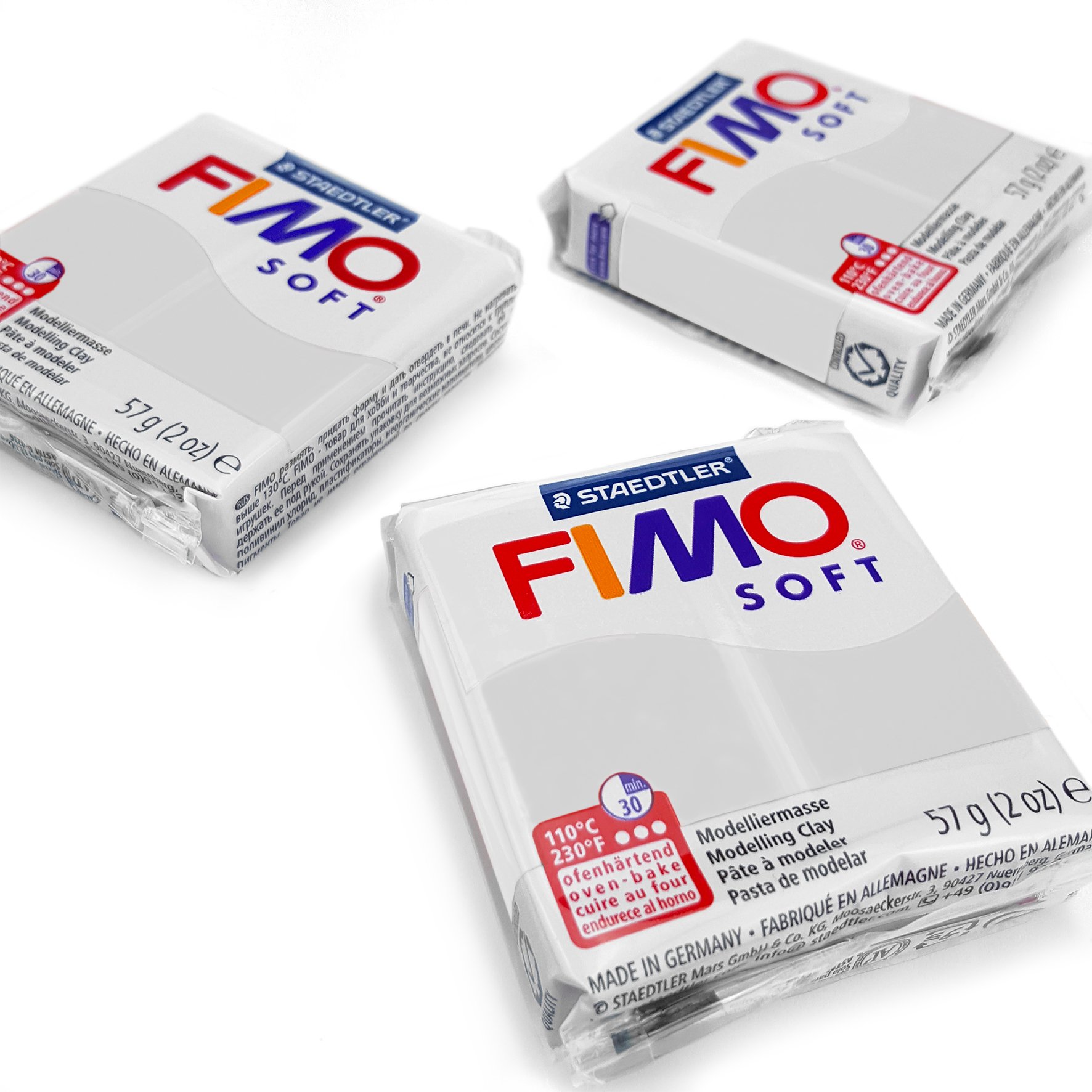 FIMO Soft Polymer Oven Modelling Clay - Most Popular Colours - 57g - Set of 3 - Dolphin Grey