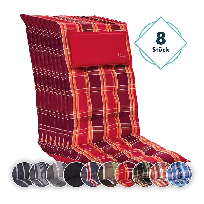 Amazon.de: Homeoutfit24 Sun Garden 8-Stück Gartenstuhl-Auflage (120 x