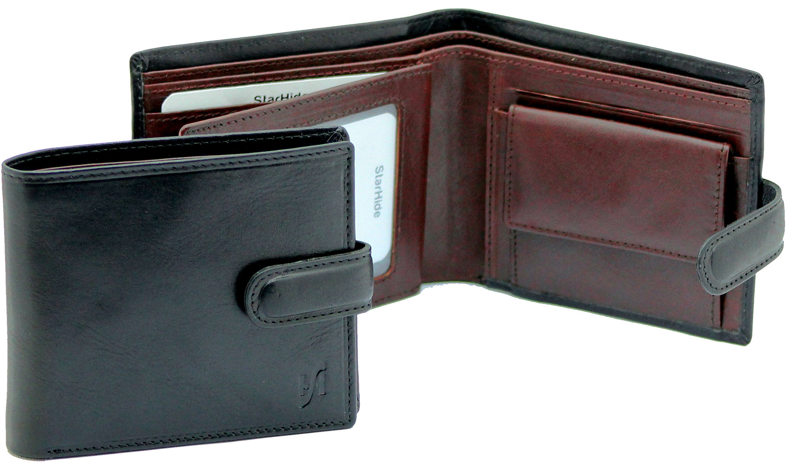 STARHIDE Genuine Leather RFID Blocking Wallet for Men – Slim Bifold with Coin Pocket, Clear ID Window, 8 Card Slots – Elegant Gift Boxed Accessory (Black & Brown) — image 1