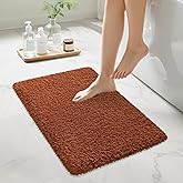 MondayRug Bathroom Rugs Non Slip 24"x16", Absorbent Bath Mats Quick Dry, Shaggy Microfiber Bath Rugs, Extra Soft Plush, Machine Washable Bath Mats for Bathroom Floor, Tub and Shower, Rust Brown