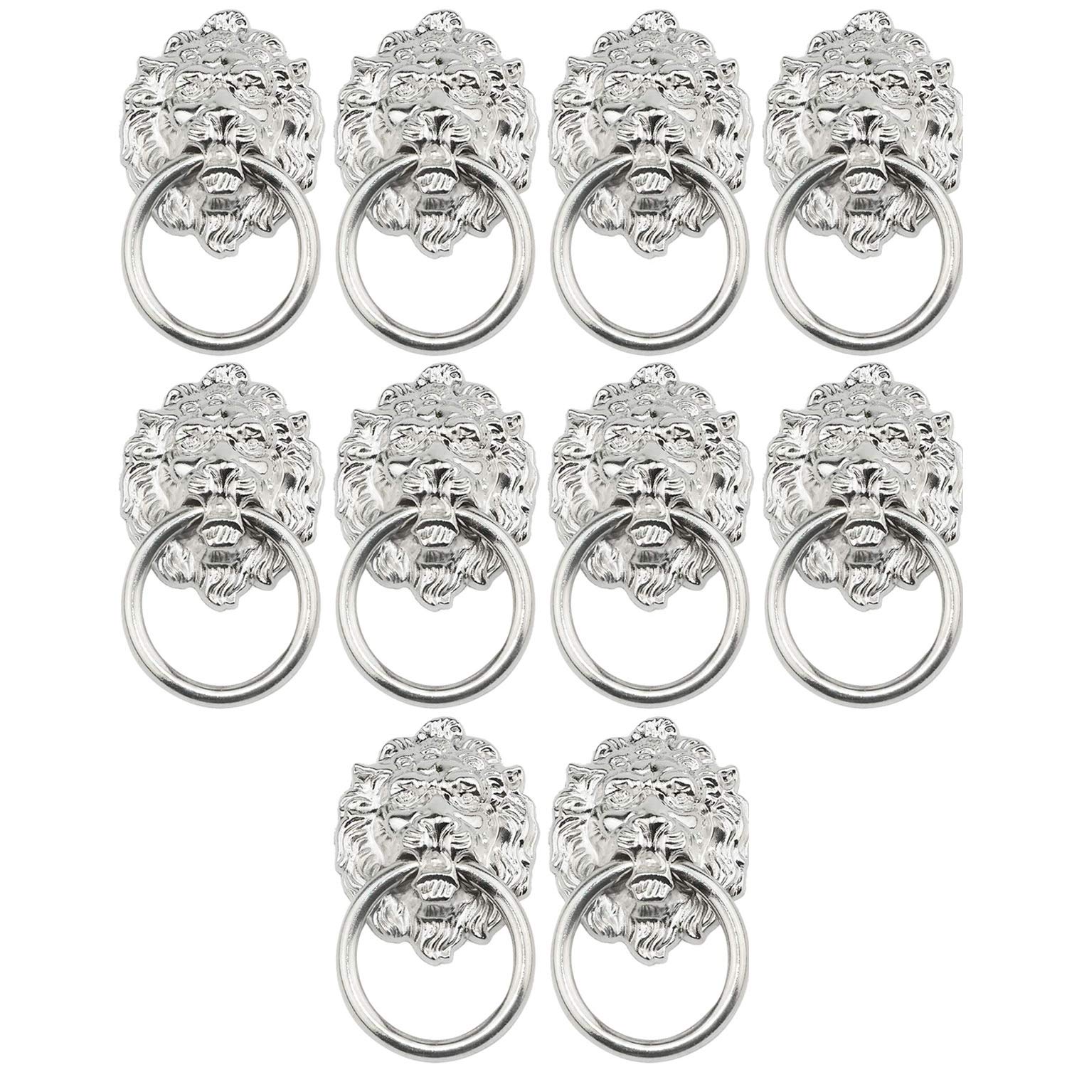 POFET 10pcs Vintage Retro Style Door Knob Handle Cabinet Cupboard Drawer Metal Pull Ring Antique Lions Head Glod
