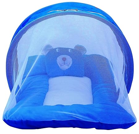 Nagar International Babys Polyester Soft Mattress with Mosquito Net (Blue)
