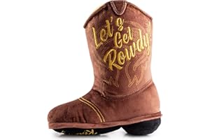 Haute Diggity Dog Cowboy Boot Plush Dog Toy for Medium & Large Dogs, Western-Inspired Stuffed Dog Toys with Interactive Squeaker, Mesh Lining, Machine-Washable, Durable & Safe, One Size, Brown