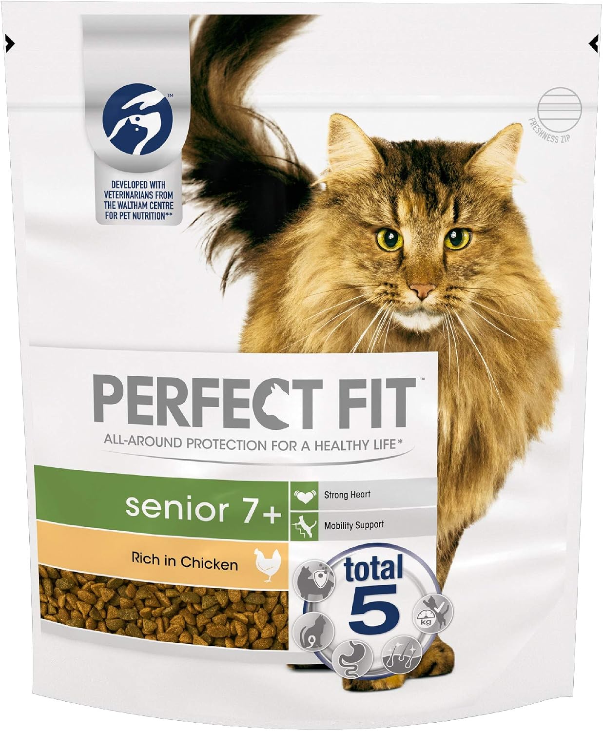 Perfect Fit Senior 7+ - Complete Dry Food for Senior Cats from 7 Years Old, Rich in Chicken, 3 Packs of 750 g