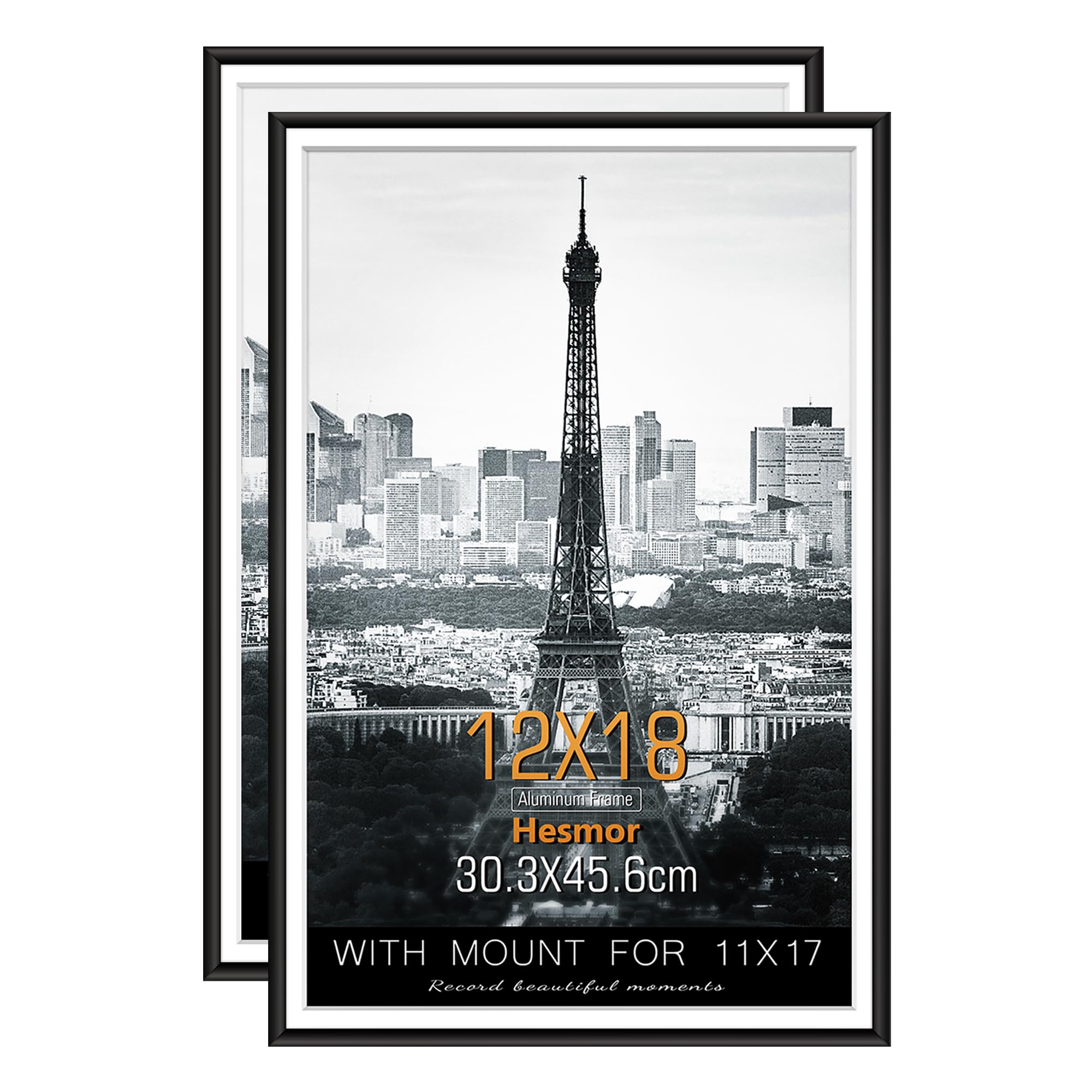 Hesmor 12x18 Picture Frame Black 18 x 12 Inch 30x45cm Picture Frame Aluminum Acrylic Wall Mounting Poster Frames with Mat for Portrait, Printing, Landscape Frames Set of 2 — image 1