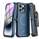 M MYBAT PRO Maverick Series iPhone 14 Pro Max Case with Belt Clip Holster,w/Screen Protector,Anti-Drop,Shockproof,with 360°Rotating Kickstand,Heavy Duty Protection Blue