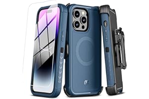 M MYBAT PRO Maverick Series iPhone 14 Pro Max Case with Belt Clip Holster,w/Screen Protector,Anti-Drop,Shockproof,with 360°Rotating Kickstand,Heavy Duty Protection Blue