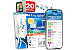 DROPLYTIX Advanced Mobile App Water Testing Kit- 20 in 1 Test Strips for Drinking, Pools & Hot Tubs, Well, Tap Water, pH, Har