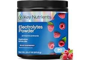 KEY NUTRIENTS Multivitamin Electrolytes Powder No Sugar - Sweet Blue Raspberry Electrolyte Powder - Endurance & Energy Supplement - Hydration Powder - No Calories - 90 Servings - Made in USA